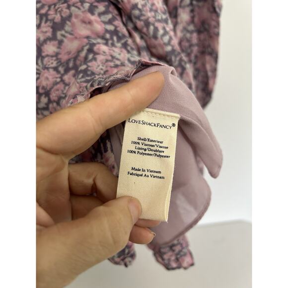 LoveShackFancy Cassidy Dress 6 Pink Floral Puff Sleeve Ocean Breeze Ruffled Mini - Picture 5 of 12